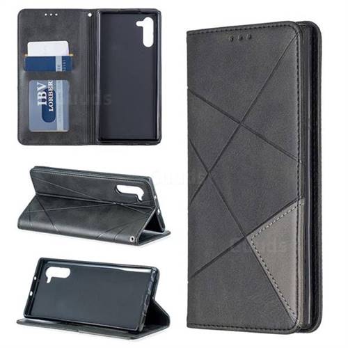Prismatic Slim Magnetic Sucking Stitching Wallet Flip Cover for Samsung Galaxy Note 10 (6.28 inch) / Note10 5G - Black
