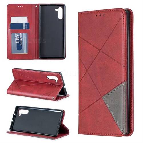 Prismatic Slim Magnetic Sucking Stitching Wallet Flip Cover for Samsung Galaxy Note 10 (6.28 inch) / Note10 5G - Red