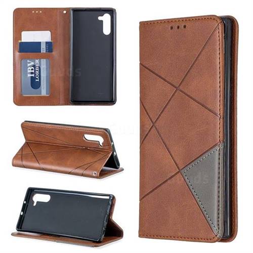 Prismatic Slim Magnetic Sucking Stitching Wallet Flip Cover for Samsung Galaxy Note 10 (6.28 inch) / Note10 5G - Brown