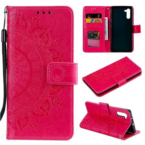 Intricate Embossing Datura Leather Wallet Case for Samsung Galaxy Note 10 (6.28 inch) / Note10 5G - Rose Red