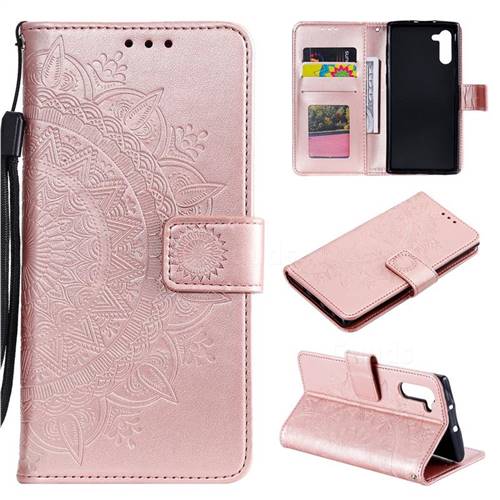 Intricate Embossing Datura Leather Wallet Case for Samsung Galaxy Note 10 (6.28 inch) / Note10 5G - Rose Gold