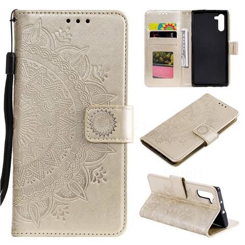 Intricate Embossing Datura Leather Wallet Case for Samsung Galaxy Note 10 (6.28 inch) / Note10 5G - Golden