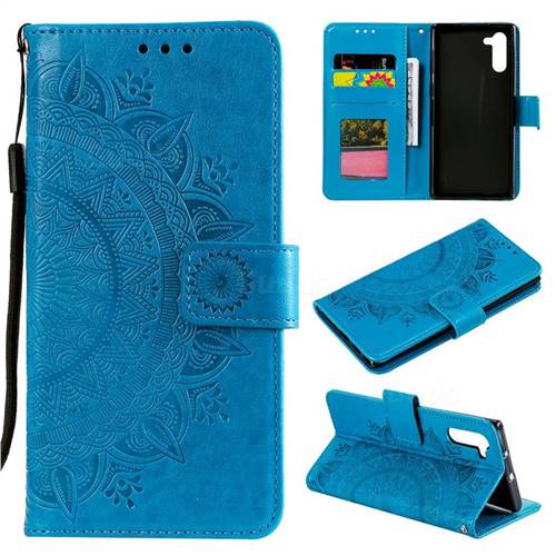 Intricate Embossing Datura Leather Wallet Case for Samsung Galaxy Note 10 (6.28 inch) / Note10 5G - Blue