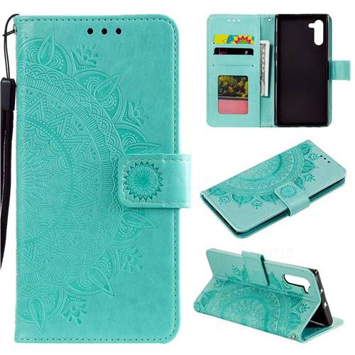 Intricate Embossing Datura Leather Wallet Case for Samsung Galaxy Note 10 (6.28 inch) / Note10 5G - Mint Green