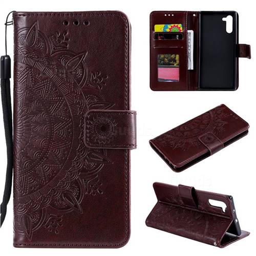 Intricate Embossing Datura Leather Wallet Case for Samsung Galaxy Note 10 (6.28 inch) / Note10 5G - Brown