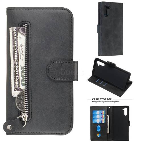 Retro Luxury Zipper Leather Phone Wallet Case for Samsung Galaxy Note 10 (6.28 inch) / Note10 5G - Black