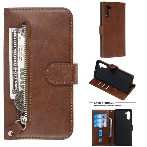 Retro Luxury Zipper Leather Phone Wallet Case for Samsung Galaxy Note 10 (6.28 inch) / Note10 5G - Brown
