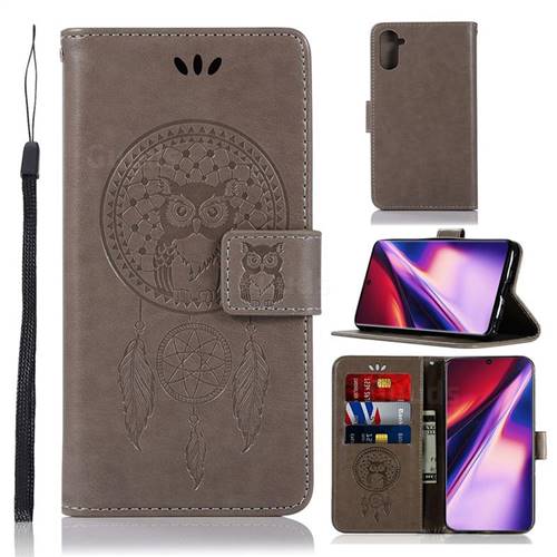 Intricate Embossing Owl Campanula Leather Wallet Case for Samsung Galaxy Note 10 (6.28 inch) / Note10 5G - Grey