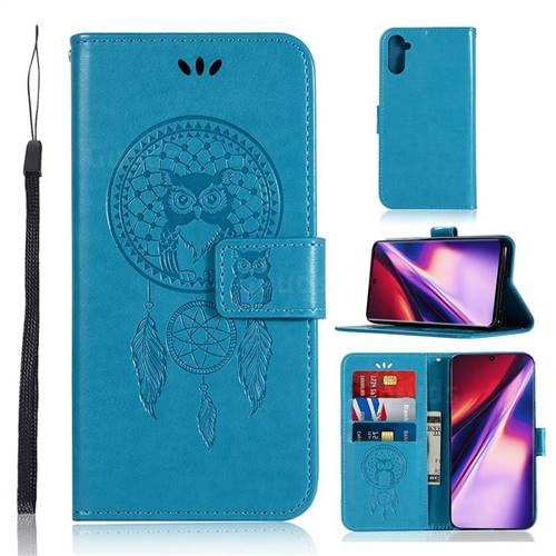 Intricate Embossing Owl Campanula Leather Wallet Case for Samsung Galaxy Note 10 (6.28 inch) / Note10 5G - Blue