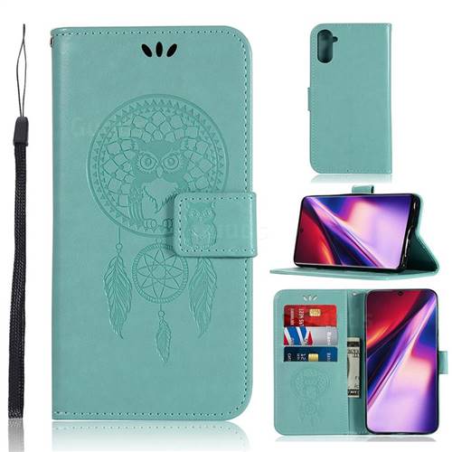 Intricate Embossing Owl Campanula Leather Wallet Case for Samsung Galaxy Note 10 (6.28 inch) / Note10 5G - Green