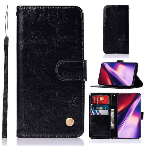 Luxury Retro Leather Wallet Case for Samsung Galaxy Note 10 (6.28 inch) / Note10 5G - Black