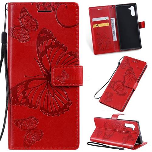 Embossing 3D Butterfly Leather Wallet Case for Samsung Galaxy Note 10 (6.28 inch) / Note10 5G - Red
