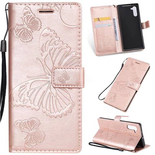 Embossing 3D Butterfly Leather Wallet Case for Samsung Galaxy Note 10 (6.28 inch) / Note10 5G - Rose Gold