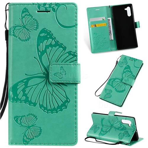 Embossing 3D Butterfly Leather Wallet Case for Samsung Galaxy Note 10 (6.28 inch) / Note10 5G - Green