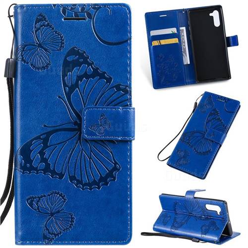 Embossing 3D Butterfly Leather Wallet Case for Samsung Galaxy Note 10 (6.28 inch) / Note10 5G - Blue