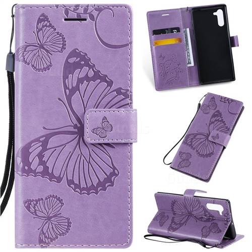 Embossing 3D Butterfly Leather Wallet Case for Samsung Galaxy Note 10 (6.28 inch) / Note10 5G - Purple