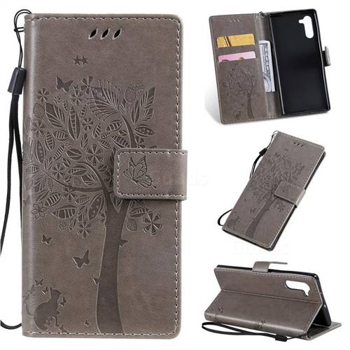 Embossing Butterfly Tree Leather Wallet Case for Samsung Galaxy Note 10 (6.28 inch) / Note10 5G - Grey
