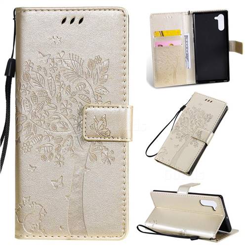 Embossing Butterfly Tree Leather Wallet Case for Samsung Galaxy Note 10 (6.28 inch) / Note10 5G - Champagne
