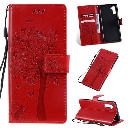 Embossing Butterfly Tree Leather Wallet Case for Samsung Galaxy Note 10 (6.28 inch) / Note10 5G - Red