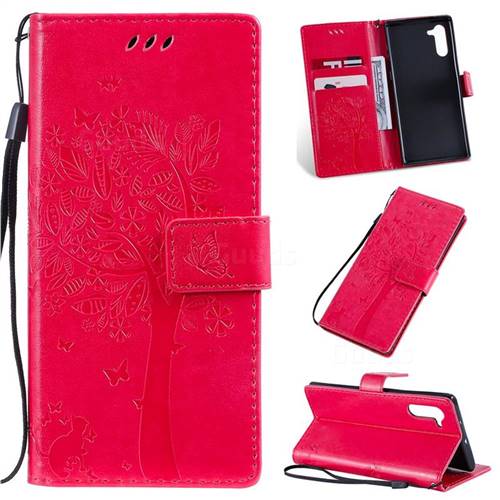 Embossing Butterfly Tree Leather Wallet Case for Samsung Galaxy Note 10 (6.28 inch) / Note10 5G - Rose