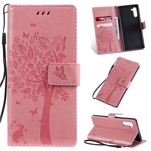 Embossing Butterfly Tree Leather Wallet Case for Samsung Galaxy Note 10 (6.28 inch) / Note10 5G - Pink