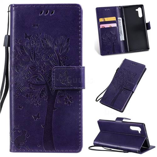 Embossing Butterfly Tree Leather Wallet Case for Samsung Galaxy Note 10 (6.28 inch) / Note10 5G - Purple