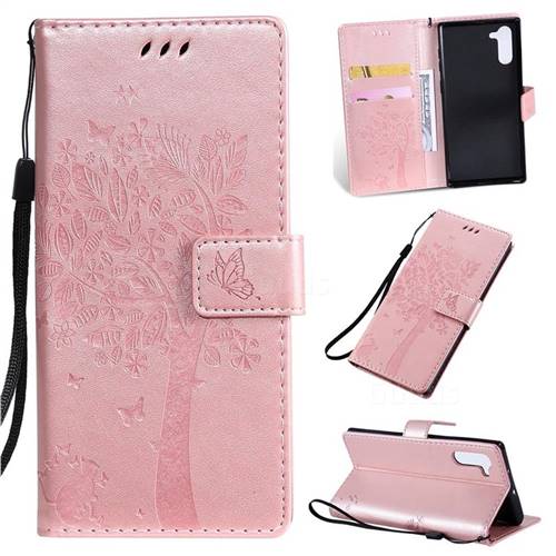 Embossing Butterfly Tree Leather Wallet Case for Samsung Galaxy Note 10 (6.28 inch) / Note10 5G - Rose Pink