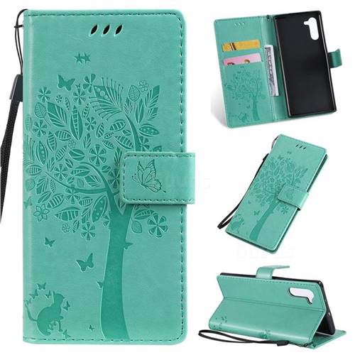 Embossing Butterfly Tree Leather Wallet Case for Samsung Galaxy Note 10 (6.28 inch) / Note10 5G - Cyan