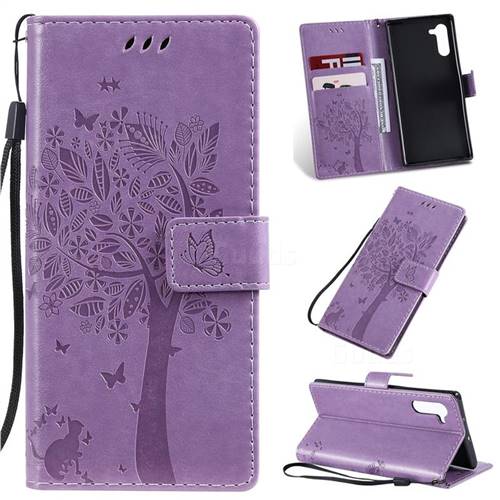 Embossing Butterfly Tree Leather Wallet Case for Samsung Galaxy Note 10 (6.28 inch) / Note10 5G - Violet