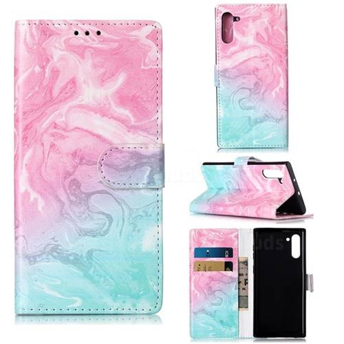 Pink Green Marble PU Leather Wallet Case for Samsung Galaxy Note 10 (6.28 inch) / Note10 5G