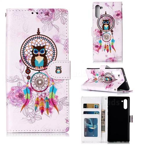 Wind Chimes Owl 3D Relief Oil PU Leather Wallet Case for Samsung Galaxy Note 10 (6.28 inch) / Note10 5G