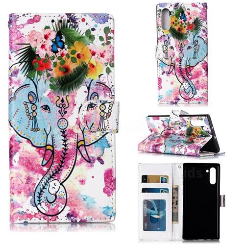 Flower Elephant 3D Relief Oil PU Leather Wallet Case for Samsung Galaxy Note 10 (6.28 inch) / Note10 5G