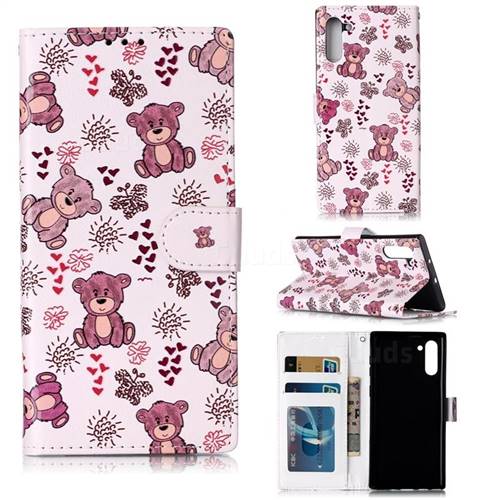 Cute Bear 3D Relief Oil PU Leather Wallet Case for Samsung Galaxy Note 10 (6.28 inch) / Note10 5G