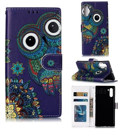 Folk Owl 3D Relief Oil PU Leather Wallet Case for Samsung Galaxy Note 10 (6.28 inch) / Note10 5G