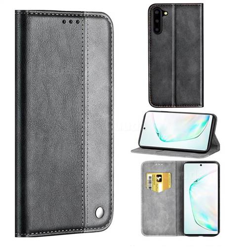 Classic Business Ultra Slim Magnetic Sucking Stitching Flip Cover for Samsung Galaxy Note 10 (6.28 inch) / Note10 5G - Silver Gray
