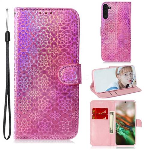 Laser Circle Shining Leather Wallet Phone Case for Samsung Galaxy Note 10 (6.28 inch) / Note10 5G - Pink