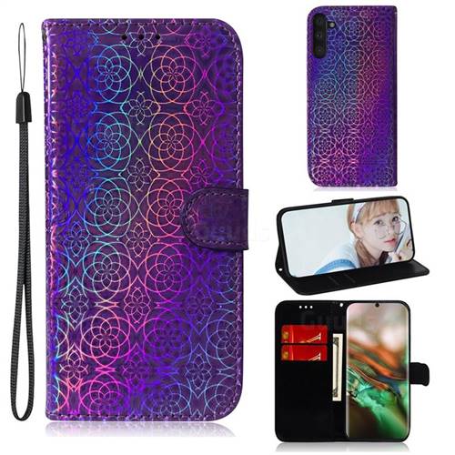 Laser Circle Shining Leather Wallet Phone Case for Samsung Galaxy Note 10 (6.28 inch) / Note10 5G - Purple
