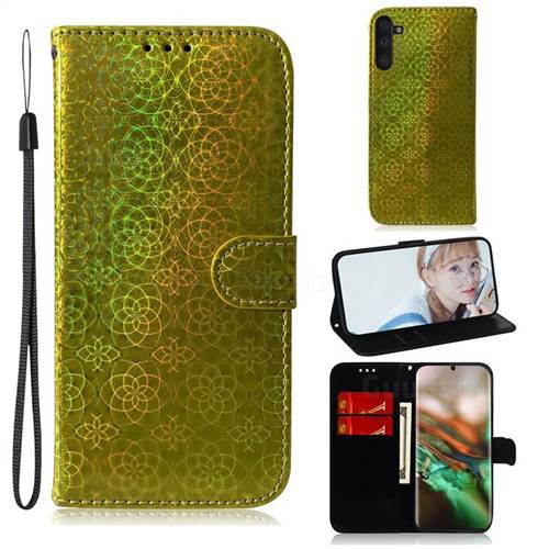 Laser Circle Shining Leather Wallet Phone Case for Samsung Galaxy Note 10 (6.28 inch) / Note10 5G - Golden