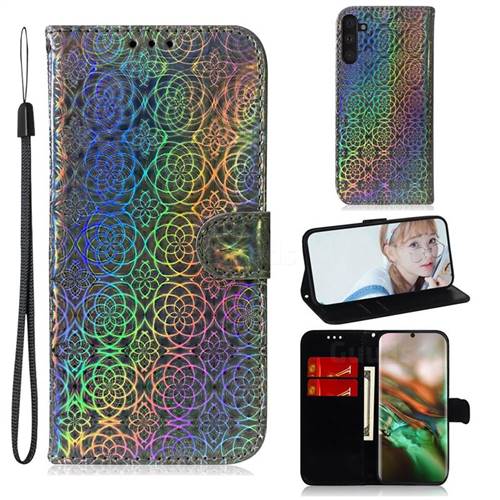 Laser Circle Shining Leather Wallet Phone Case for Samsung Galaxy Note 10 (6.28 inch) / Note10 5G - Silver
