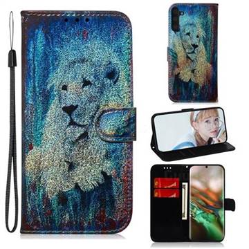 White Lion Laser Shining Leather Wallet Phone Case for Samsung Galaxy Note 10 (6.28 inch) / Note10 5G