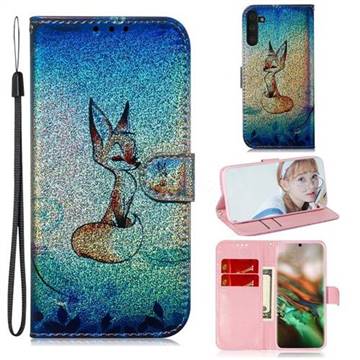 Cute Fox Laser Shining Leather Wallet Phone Case for Samsung Galaxy Note 10 (6.28 inch) / Note10 5G