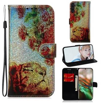Tiger Rose Laser Shining Leather Wallet Phone Case for Samsung Galaxy Note 10 (6.28 inch) / Note10 5G