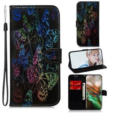 Black Butterfly Laser Shining Leather Wallet Phone Case for Samsung Galaxy Note 10 (6.28 inch) / Note10 5G