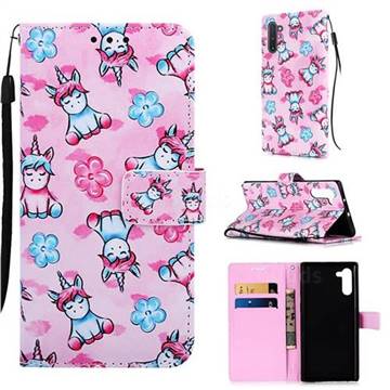 Unicorn and Flowers Matte Leather Wallet Phone Case for Samsung Galaxy Note 10 (6.28 inch) / Note10 5G