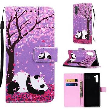 Cherry Blossom Panda Matte Leather Wallet Phone Case for Samsung Galaxy Note 10 (6.28 inch) / Note10 5G