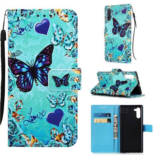 Love Butterfly Matte Leather Wallet Phone Case for Samsung Galaxy Note 10 (6.28 inch) / Note10 5G