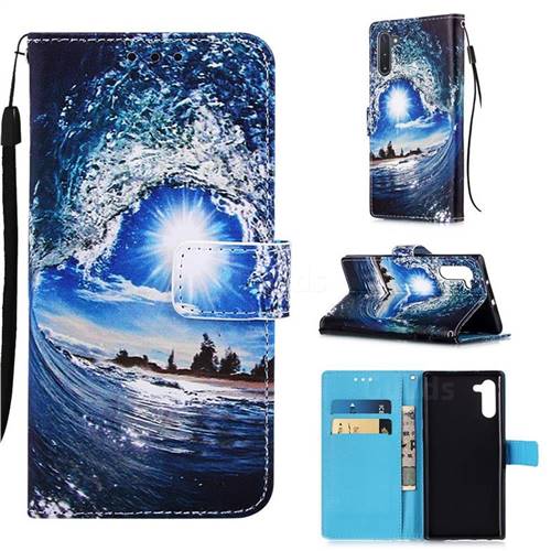 Waves and Sun Matte Leather Wallet Phone Case for Samsung Galaxy Note 10 (6.28 inch) / Note10 5G