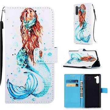 Mermaid Matte Leather Wallet Phone Case for Samsung Galaxy Note 10 (6.28 inch) / Note10 5G