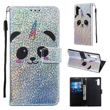 Panda Unicorn Sequins Painted Leather Wallet Case for Samsung Galaxy Note 10 (6.28 inch) / Note10 5G