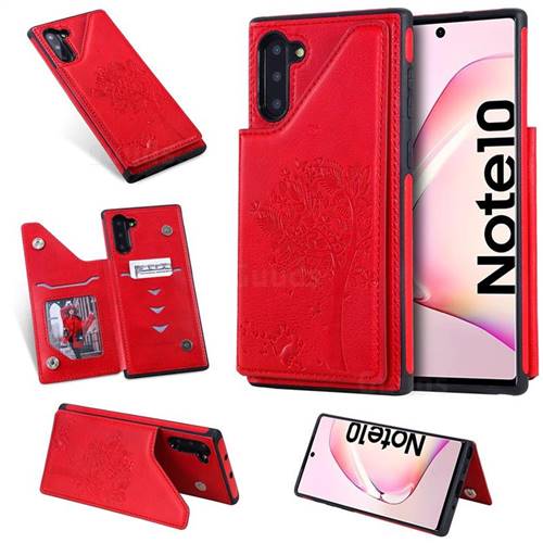 Luxury Tree and Cat Multifunction Magnetic Card Slots Stand Leather Phone Back Cover for Samsung Galaxy Note 10 (6.28 inch) / Note10 5G - Red